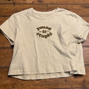Barstool Sports Women's Tshirt Cropped Young‎ And Stupid Medium Yellow